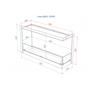 Встроенный биокамин Lux Fire Угловой 1155 М (правый угол)