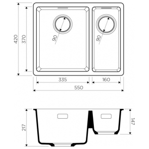 Кухонная мойка Omoikiri Kata 55-2-U-GR Artgranit/Leningrad Grey