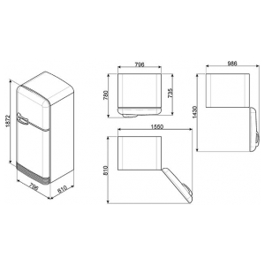 Отдельностоящий двухкамерный холодильник Smeg FAB50LCR